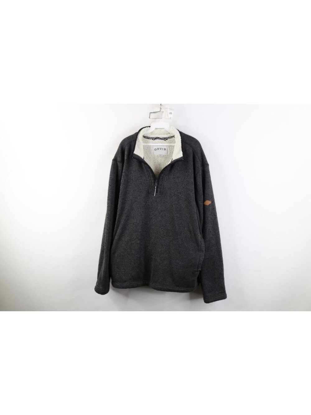 Vintage Orvis Mens XL Sherpa Fleece Lined 1/4 Zip Knit Pullover Sweater Jacket
